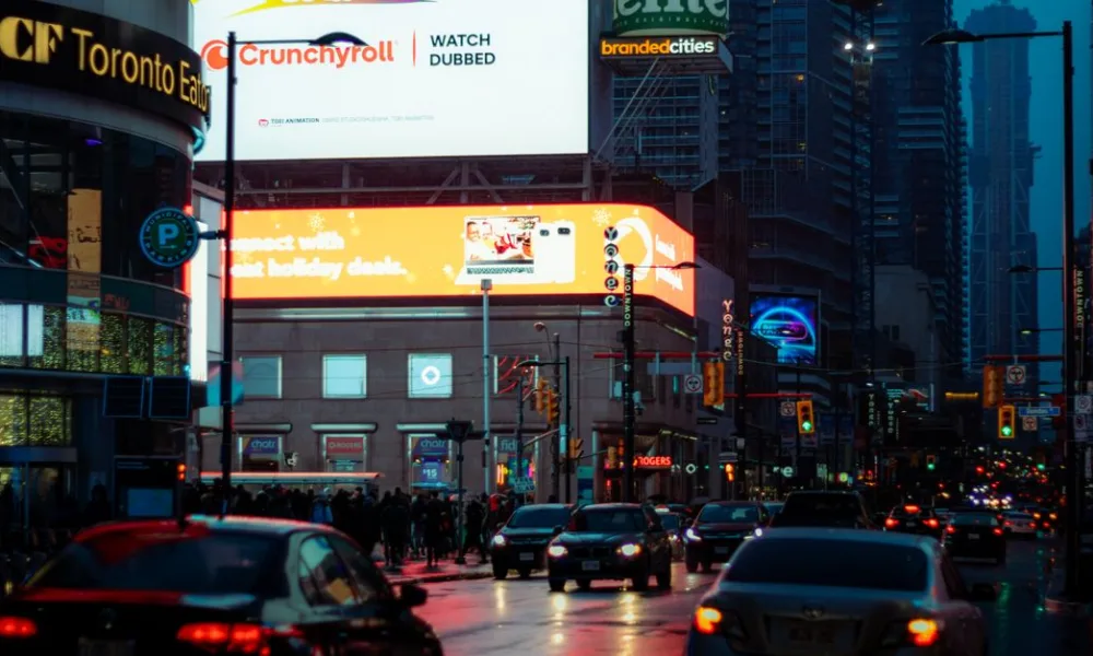 Billboards in a city boosting brand awareness